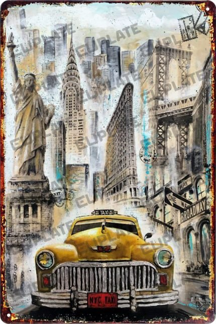 15×30 cm. Retro Dekoratif Metal Plaka Nas New York Taksi